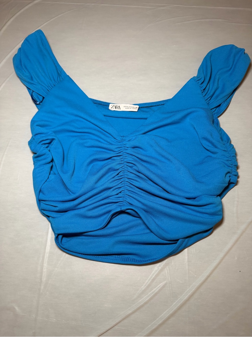 Zara Bright Blue Gathered Crop Top